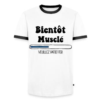Bientôt Musclé Idée Cadeau Pour Sportifs - T-shirt contrasté Homme - blanc/noir - Devant - AI Model Female 172 light (172cm) & AI Model Male 178 dark (178cm)