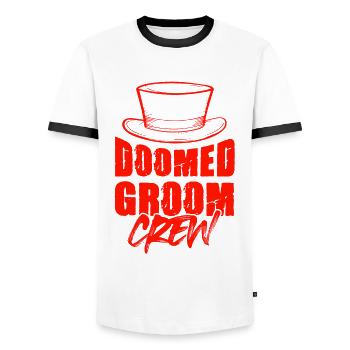groom crew - Men's Ringer Shirt - white/black - Front - AI Model Female 172 light (172cm) & AI Model Male 178 dark (178cm)