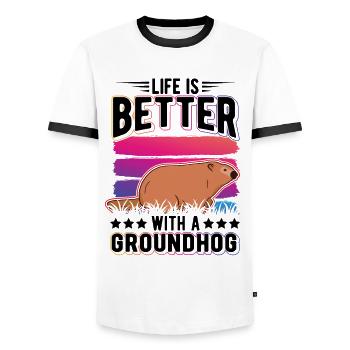 Life is better with a Groundhog Marmot - Men's Ringer Shirt - white/black - Front - AI Model Female 172 light (172cm) & AI Model Male 178 dark (178cm)
