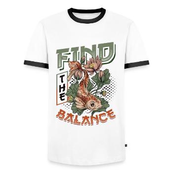 Meditation Japanese Koi - Men's Ringer Shirt - white/black - Front - AI Model Female 172 light (172cm) & AI Model Male 178 dark (178cm)