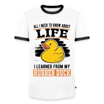 Canard en caoutchouc Amateurs Canard grinçant Canard baignant Canard - T-shirt contrasté Homme - blanc/noir - Devant - AI Model Female 172 light (172cm) & AI Model Male 178 dark (178cm)