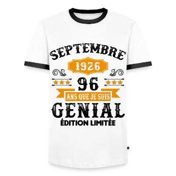 96 Ans Anniversaire Vintage Né(e) Septembre 1926 - T-shirt contrasté Homme - blanc/noir - Devant - AI Model Female 172 light (172cm) & AI Model Male 178 dark (178cm)