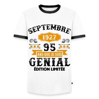 95 Ans Anniversaire Vintage En Septembre 1927 - T-shirt contrasté Homme - blanc/noir - Devant - AI Model Female 172 light (172cm) & AI Model Male 178 dark (178cm)