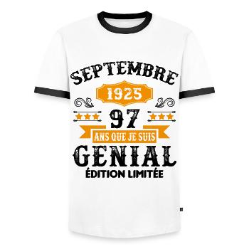 97 Ans Anniversaire Vintage Né(e) Septembre 1925 - T-shirt contrasté Homme - blanc/noir - Devant - AI Model Female 172 light (172cm) & AI Model Male 178 dark (178cm)