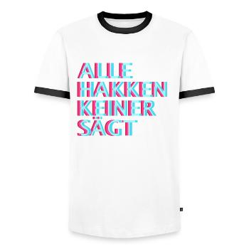 Techno Raver EDM Uptempo Speedcore Tekk Hardtekk - Männer Kontrast-T-Shirt - Weiß/Schwarz - Vorne - AI Model Female 172 light (172cm) & AI Model Male 178 dark (178cm)