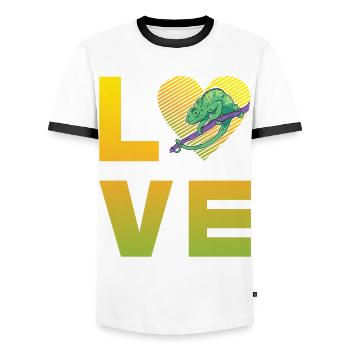 Chameleon Love - Men's Ringer Shirt - white/black - Front - AI Model Female 172 light (172cm) & AI Model Male 178 dark (178cm)