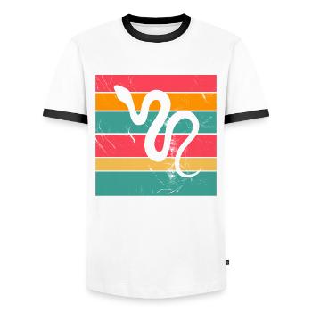 Snake Retro Reptile Python Idée cadeau - T-shirt contrasté Homme - blanc/noir - Devant - AI Model Female 172 light (172cm) & AI Model Male 178 dark (178cm)