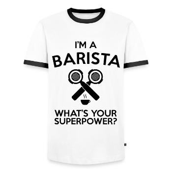 Bartender - Men's Ringer Shirt - white/black - Front - AI Model Female 172 light (172cm) & AI Model Male 178 dark (178cm)