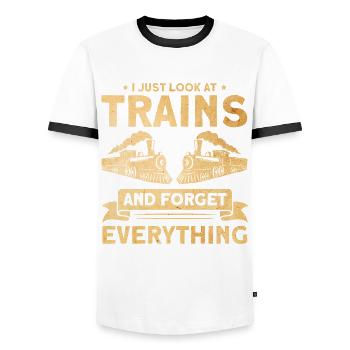 Modellbahn Zug Lokomotiven Geschenk - Männer Kontrast-T-Shirt - Weiß/Schwarz - Vorne - AI Model Female 172 light (172cm) & AI Model Male 178 dark (178cm)