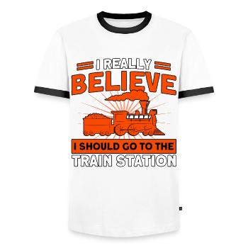 Modellbahn Zug Lokomotiven Geschenk - Männer Kontrast-T-Shirt - Weiß/Schwarz - Vorne - AI Model Female 172 light (172cm) & AI Model Male 178 dark (178cm)
