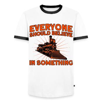 Modellbahn Zug Lokomotiven Geschenk - Männer Kontrast-T-Shirt - Weiß/Schwarz - Vorne - AI Model Female 172 light (172cm) & AI Model Male 178 dark (178cm)