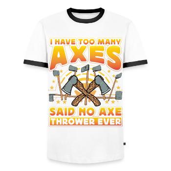 I have too many Axes said no Axe Thrower ever - Men's Ringer Shirt - white/black - Front - AI Model Female 172 light (172cm) & AI Model Male 178 dark (178cm)