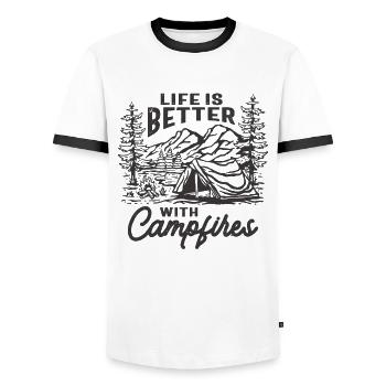 Life is Better With Campfires Outdoor Adventure - Men's Ringer Shirt - white/black - Front - AI Model Female 172 light (172cm) & AI Model Male 178 dark (178cm)