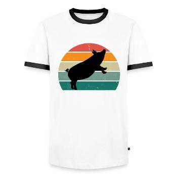 pigs sau eber saustall pigsty pig - Men's Ringer Shirt - white/black - Front - AI Model Female 172 light (172cm) & AI Model Male 178 dark (178cm)