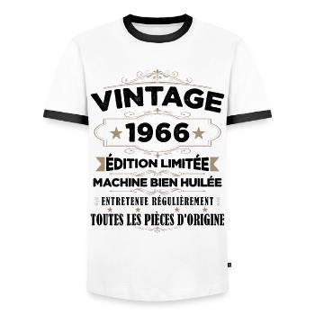 Vintage 1966 Édition Limitée - T-shirt contrasté Homme - blanc/noir - Devant - AI Model Female 172 light (172cm) & AI Model Male 178 dark (178cm)