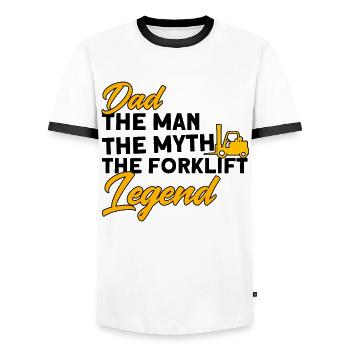 Forklift driver Papa, the forklift legend - Men's Ringer Shirt - white/black - Front - AI Model Female 172 light (172cm) & AI Model Male 178 dark (178cm)