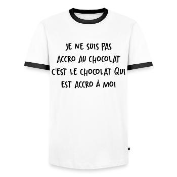 Le Chocolat Qui Est Accro À Moi - T-shirt contrasté Homme - blanc/noir - Devant - AI Model Female 172 light (172cm) & AI Model Male 178 dark (178cm)