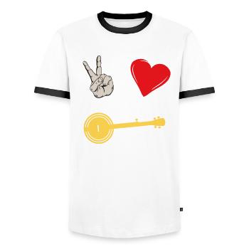 Peace Love Tenor Banjo Music Instrument - Männer Kontrast-T-Shirt - Weiß/Schwarz - Vorne - AI Model Female 172 light (172cm) & AI Model Male 178 dark (178cm)
