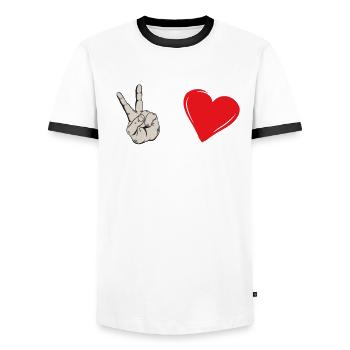 Peace Love Hyperbass Flute Instrument - Men's Ringer Shirt - white/black - Front - AI Model Female 172 light (172cm) & AI Model Male 178 dark (178cm)