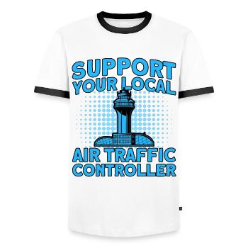 Contrôle de la circulation aérienne Contrôleur de la circulation aérienne Cadeau de l’aéroport - T-shirt contrasté Homme - blanc/noir - Devant - AI Model Female 172 light (172cm) & AI Model Male 178 dark (178cm)