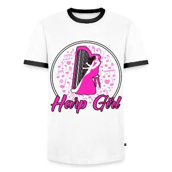 Harpiste Harp Girl Cadeau - T-shirt contrasté Homme - blanc/noir - Devant - AI Model Female 172 light (172cm) & AI Model Male 178 dark (178cm)