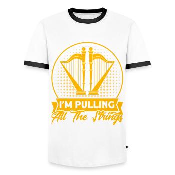 Harfenist Ich ziehe alle Saiten Geschenk - Männer Kontrast-T-Shirt - Weiß/Schwarz - Vorne - AI Model Female 172 light (172cm) & AI Model Male 178 dark (178cm)