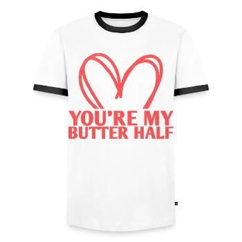 Tu es mon design de mariage à moitié beurre pour le - T-shirt contrasté Homme - blanc/noir - Devant - AI Model Female 172 light (172cm) & AI Model Male 178 dark (178cm)