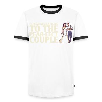 Félicitations au couple poire-fect - T-shirt contrasté Homme - blanc/noir - Devant - AI Model Female 172 light (172cm) & AI Model Male 178 dark (178cm)