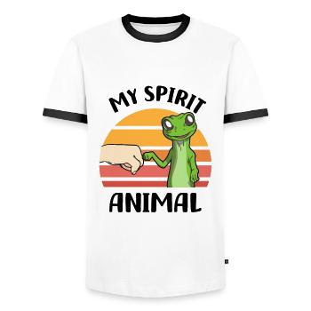 Gecko Liebhaber - Männer Kontrast-T-Shirt - Weiß/Schwarz - Vorne - AI Model Female 172 light (172cm) & AI Model Male 178 dark (178cm)
