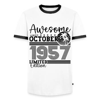 Großartig Oktober 1957 65. Geburtstag Geschenk - Männer Kontrast-T-Shirt - Weiß/Schwarz - Vorne - AI Model Female 172 light (172cm) & AI Model Male 178 dark (178cm)