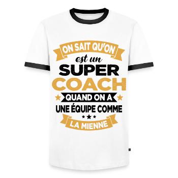 On Sait Qu'on Est Un Super Coach - T-shirt contrasté Homme - blanc/noir - Devant - AI Model Female 172 light (172cm) & AI Model Male 178 dark (178cm)
