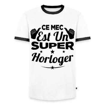 Ce Mec Est Un Super Horloger - T-shirt contrasté Homme - blanc/noir - Devant - AI Model Female 172 light (172cm) & AI Model Male 178 dark (178cm)