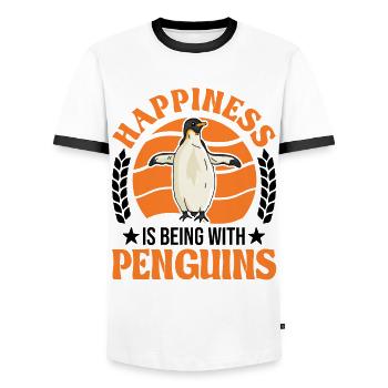 Happiness is being with Penguins Pinguin - Männer Kontrast-T-Shirt - Weiß/Schwarz - Vorne - AI Model Female 172 light (172cm) & AI Model Male 178 dark (178cm)