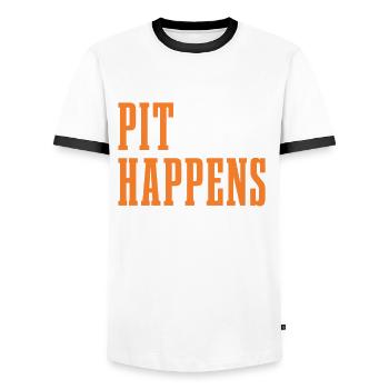 Pit Happens Stabhochsprung Stabspringen - Männer Kontrast-T-Shirt - Weiß/Schwarz - Vorne - AI Model Female 172 light (172cm) & AI Model Male 178 dark (178cm)