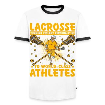 Lacrosse Lustiger Spruch - Männer Kontrast-T-Shirt - Weiß/Schwarz - Vorne - AI Model Female 172 light (172cm) & AI Model Male 178 dark (178cm)