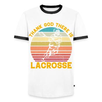 Thank God there is Lacrosse - Männer Kontrast-T-Shirt - Weiß/Schwarz - Vorne - AI Model Female 172 light (172cm) & AI Model Male 178 dark (178cm)