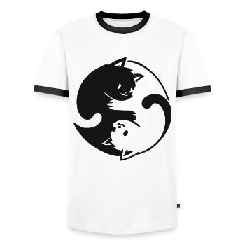 Yin Yang Katzen Design - Männer Kontrast-T-Shirt - Weiß/Schwarz - Vorne - AI Model Female 172 light (172cm) & AI Model Male 178 dark (178cm)
