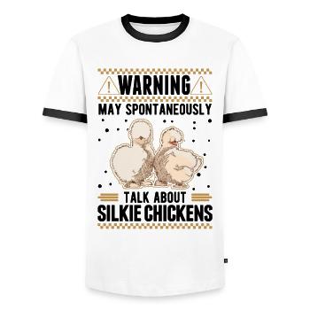 Warning Silkie Chicken Silkie Chicken - Men's Ringer Shirt - white/black - Front - AI Model Female 172 light (172cm) & AI Model Male 178 dark (178cm)