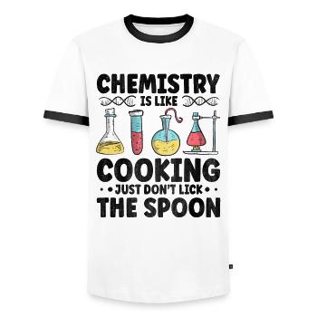 Chemistry is like cooking Funny chemist gift - Men's Ringer Shirt - white/black - Front - AI Model Female 172 light (172cm) & AI Model Male 178 dark (178cm)