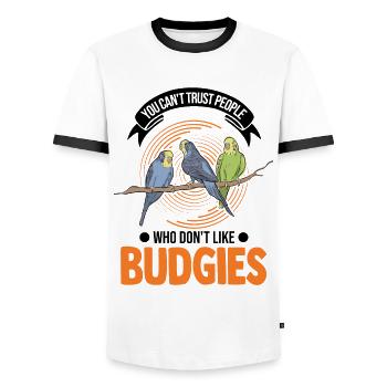 Cadeau perruche Welli Cockatiel - T-shirt contrasté Homme - blanc/noir - Devant - AI Model Female 172 light (172cm) & AI Model Male 178 dark (178cm)