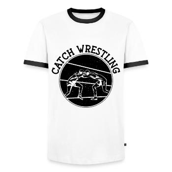 Catch Wrestling Wrestler Fight Grappling Sport - Men's Ringer Shirt - white/black - Front - AI Model Female 172 light (172cm) & AI Model Male 178 dark (178cm)