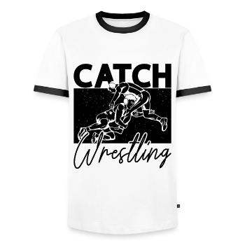 Catch Wrestling Training Wrestler Sport Grappling - Men's Ringer Shirt - white/black - Front - AI Model Female 172 light (172cm) & AI Model Male 178 dark (178cm)