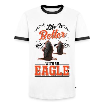 Life is better with an Eagle Golden Eagle Eagle - Men's Ringer Shirt - white/black - Front - AI Model Female 172 light (172cm) & AI Model Male 178 dark (178cm)