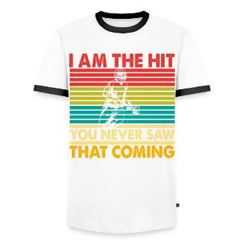 I am the Hit you never saw that coming - Männer Kontrast-T-Shirt - Weiß/Schwarz - Vorne - AI Model Female 172 light (172cm) & AI Model Male 178 dark (178cm)