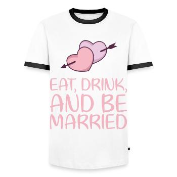 Eating Drinking and Marrying His Marriage Design for - Men's Ringer Shirt - white/black - Front - AI Model Female 172 light (172cm) & AI Model Male 178 dark (178cm)