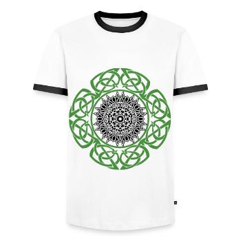 Celtic Ireland Viking Celtic Knot Pattern Tree - Men's Ringer Shirt - white/black - Front - AI Model Female 172 light (172cm) & AI Model Male 178 dark (178cm)