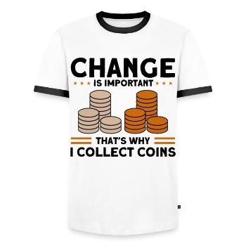 Coin Collection Coin Collectors Numismatics Coin Collections - Men's Ringer Shirt - white/black - Front - AI Model Female 172 light (172cm) & AI Model Male 178 dark (178cm)