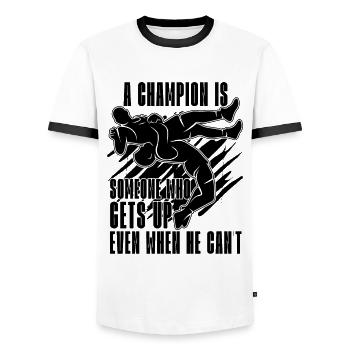 A Champion Is Someone Catch Wrestling Wrestler - Men's Ringer Shirt - white/black - Front - AI Model Female 172 light (172cm) & AI Model Male 178 dark (178cm)