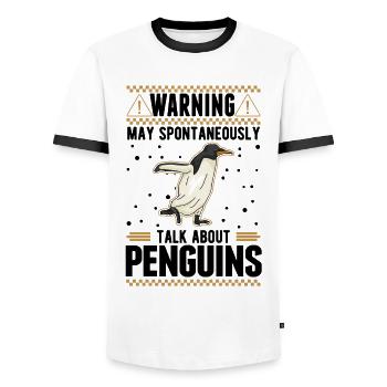 May spontaneously talk about Penguins - Männer Kontrast-T-Shirt - Weiß/Schwarz - Vorne - AI Model Female 172 light (172cm) & AI Model Male 178 dark (178cm)