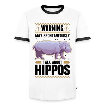 Warning Hippo Hippo Hippo Hippo - Men's Ringer Shirt - white/black - Front - AI Model Female 172 light (172cm) & AI Model Male 178 dark (178cm)